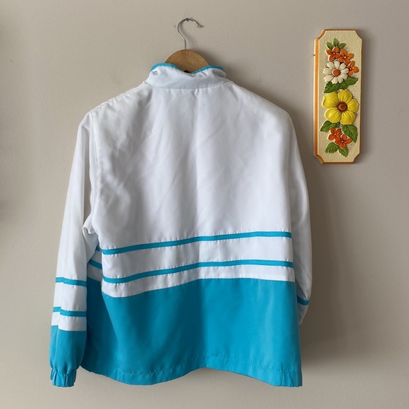 Vintage Bomber Butterfly Embroidered Blue and White Zip Lined Jacket Spring - Picture 6 of 8